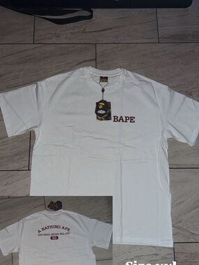 Bape White Tee with Burgundy Logo Print